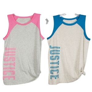 Justice Girls Active Tank Top Set Blue & Taupe - Pink & Gray Youth Size 14/16